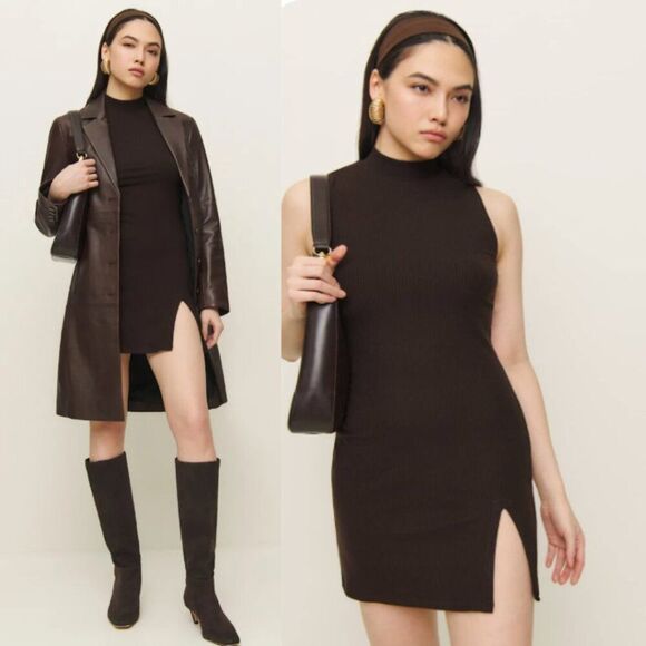 Reformation Skylar Knit Dress NWT in Cafe Brown XS - Picture 2 of 14